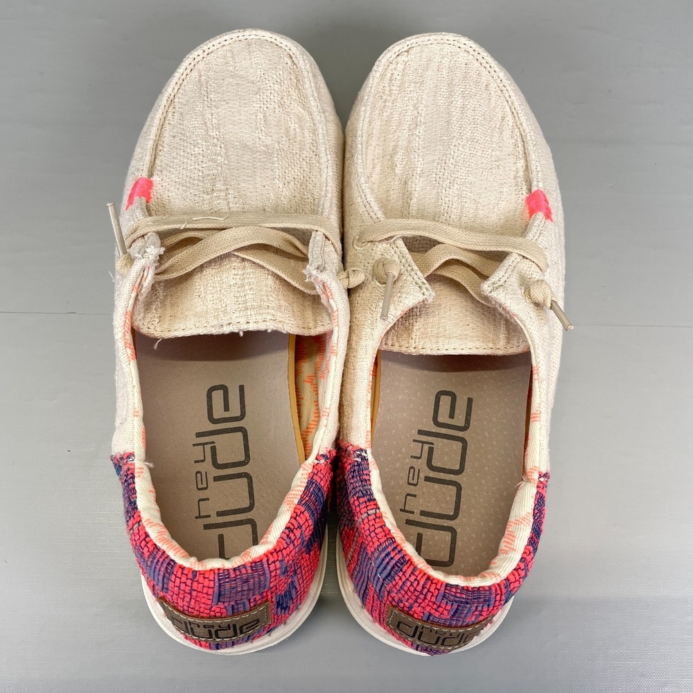 Hey Dude Wendy Funk Boho Pink Beige Casual Shoes Womens Size 10 Slip On Flats - Picture 9 of 10
